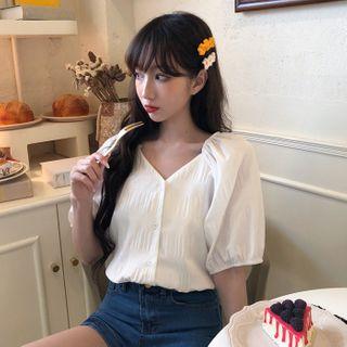 Open-front Short Sleeve V-neck Blouse