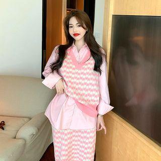 Patterned Knit Vest / Shirt / Midi Knit Skirt