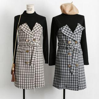 Mock Two-piece Two-tone Plaid Dress