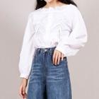 Drawstring Ruffled Blouse White - One Size