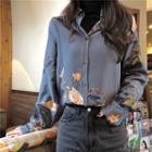 Print Long-sleeve Loose-fit Blouse As Figure - One Size