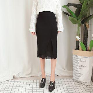 Chiffon Panel Knit Midi Skirt