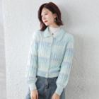 Long-sleeve Cropped Color Block Striped Knit Sweater