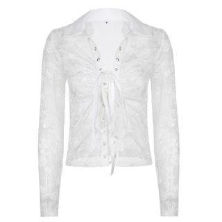 Lace-up Lace Cropped Blouse