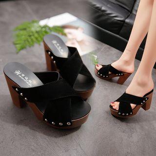 Cross Strap High Heel Slide Sandals