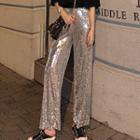 Sequined Cropped Wide-leg Pants Silver - One Size