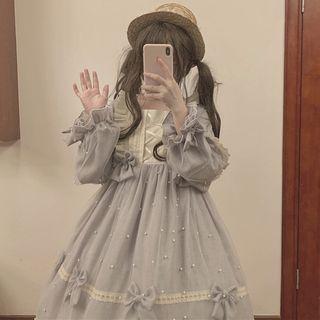 Ruffle Trim Long-sleeve A-line Dress / Hat