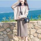 Set: V-neck Sweater + Mock Turtleneck Midi Knit Dress