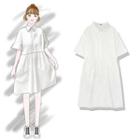 Short-sleeve A-line Shirt Dress White - One Size