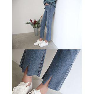 Slit-detail Washed Jeans