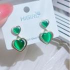 Heart Faux Cat Eye Stone Alloy Dangle Earring 1 Pair - Green & Gold - One Size