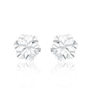 14k White Gold Diamond Cut Snowflake Stud Earrings