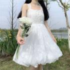 Sleeveless Puff Mini A-line Dress White - One Size