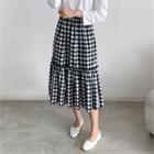 Band-waist Tiered Gingham Skirt