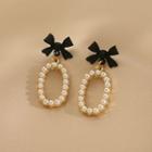 Bow Faux Pearl Alloy Dangle Earring 1 Pair - Gold - One Size