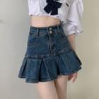 High-waist Accordion Pleat A-line Denim Mini Skirt