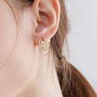 Flower Faux Cat Eye Stone Rhinestone Alloy Earring D1073-1 - 1 Pair - Gold - One Size