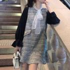Tie-neck Blouse / Sleeveless Mini Tweed Dress
