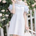 Short-sleeve Cold Shoulder Floral Embroidered Qipao