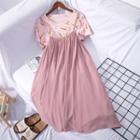 Set: Short-sleeve Ice Cream Print Top + Spaghetti Strap Midi Dress