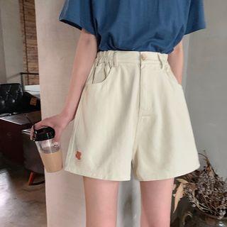 Flower Print Wide Leg Denim Shorts