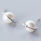 925 Sterling Silver Faux Pearl Planet Earring 1 Pair - Earrings - As Shown In Figure - One Size