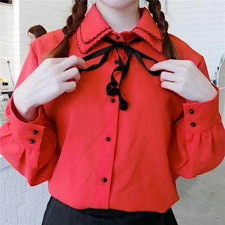 Long Sleeve Tie-neck Blouse