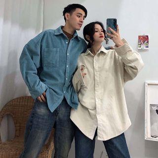 Couple Matching Pocketed Corduroy Shirt