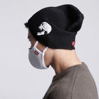 Skull Embroidery Rib-knit Beanie Black - One Size