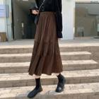 High-waist Plain Pleated A-line Midi Skirt
