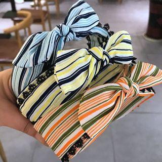 Striped Bow Lace Trim Headband