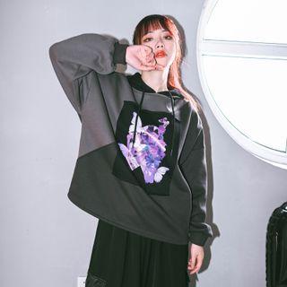 Butterfly Print Color Block Hoodie