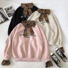 Mock Two-piece Lettering Embroidered Panel Faux Suede Sweatshirt