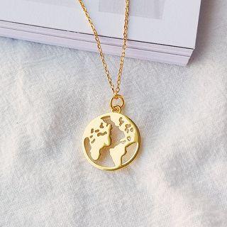 925 Sterling Silver World Map Necklace Gold - One Size