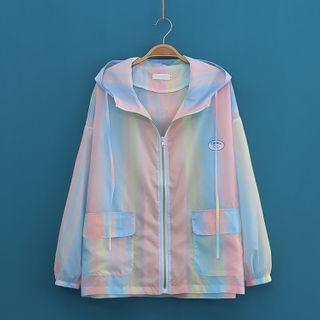 Gradient Long-sleeve Hooded Zip Jacket