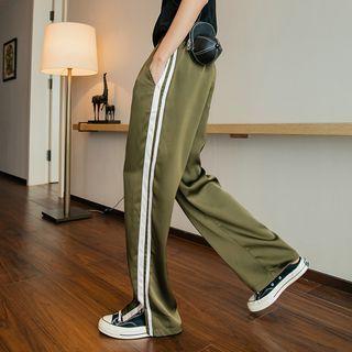 Contrast Stripe Wide Leg Slit Pants