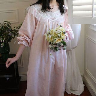 Ruffled Long-sleeve Sleep Dress