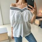 V-neck Lace-capelet Top Ivory - One Size
