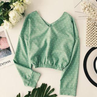 Heart Print Long-sleeve V-neck Crop Top
