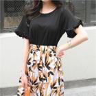 Frilled Short-sleeve Long T-shirt