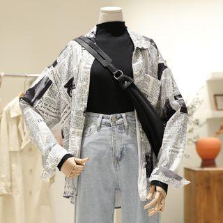 Newspaper Print Shirt Black & White - One Size