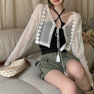 Tassel Lace Cardigan / Halter-neck Keyhole Top