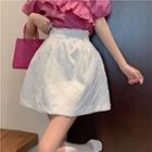 Puff-sleeve Ruffled Blouse / Mini A-line Skirt