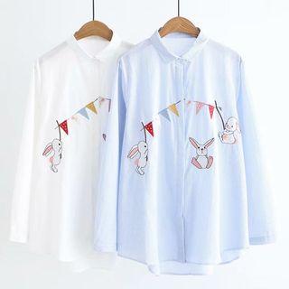 Long-sleeve Cartoon Embroidered Striped Shirt