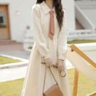 Long-sleeve Midi A-line Shirtdress With Necktie
