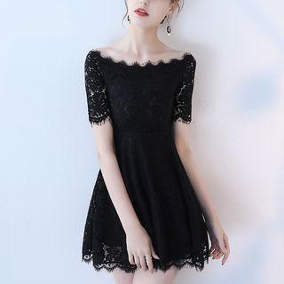 Short-sleeve Lace Mini A-line Cocktail Dress