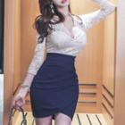 3/4-sleeve Lace Paneled Mini Bodycon Dress