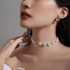 Faux Gemstone Faux Pearl Choker Gn0632 - Green Gemstone - White - One Size