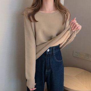 Fleece-lined Plain Knit Top