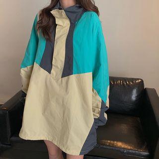 Color-panel Half-zip Oversized Windbreaker As Shown In Figure - One Size